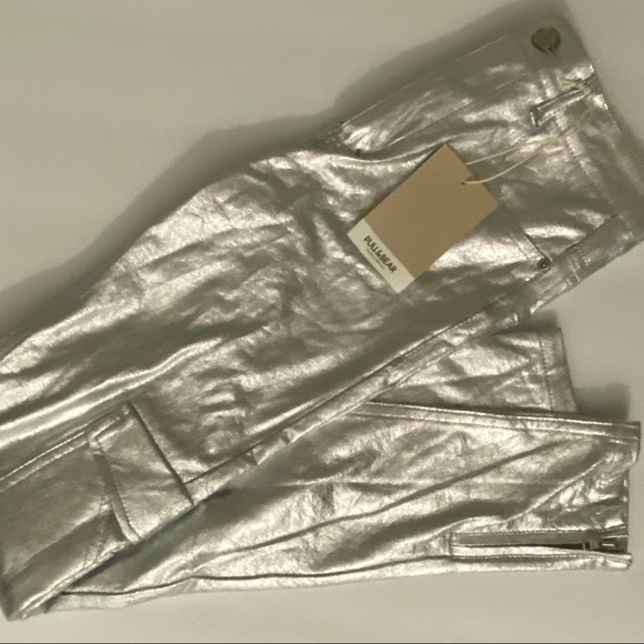 Silver metallic cargo skinny jeggings jeans - Picture 5 of 5